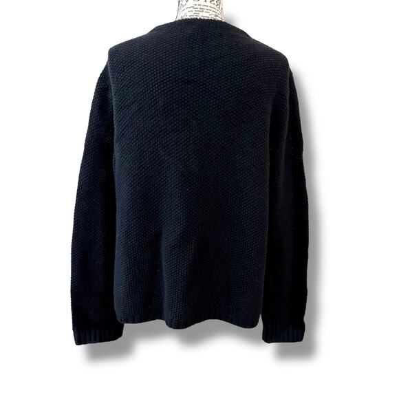 Eileen Fisher Size L Black Waffle Knit Merino Wool + Yak Zip Cardigan Sweater - Picture 6 of 6